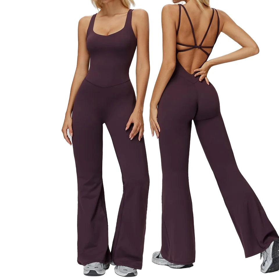 Women's Plus Size Lightweight Spandex/Nylon V-Neck Sleeveless Four-Way Stretch Quick Dry Breathable Yoga Workout Gym Jumpsuit Jolene London