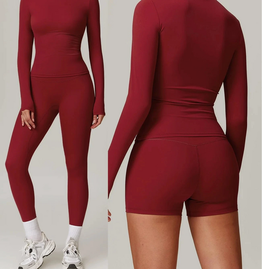 2Pcs Yoga Set Women Workout Tracksuit Gym Clothes Fitness Long Sleeve Shirts High Waist Leggings Set Sport Shorts Sleeves Suit Jolene London